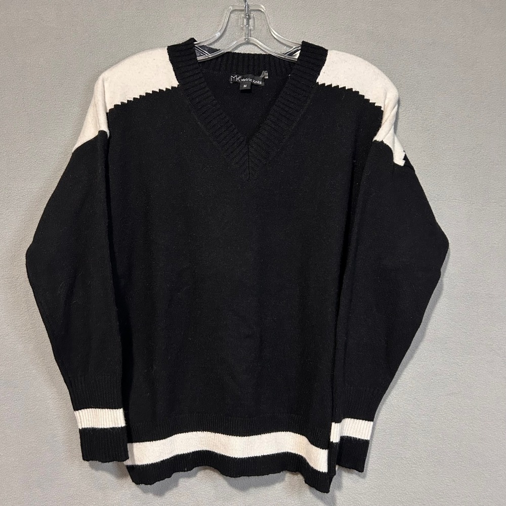 Metric‎ Knits Sweater Womens M Black White Colorblock Long Sleeve Knit Top